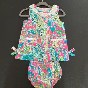 Lilly Pulitzer Pink Teal Green Floral Girls Matching Set